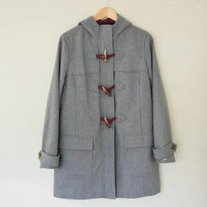 TOMMY HILFIGER Wool Blend Hooded Toggle Coat Jacket In Grey Red & Navy Size L